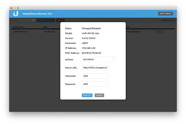 Ubiquiti Device Discovery Tools - UniFi AP Edit Inform URL