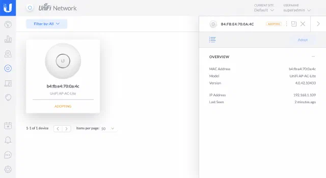 UniFi Controller - Adoption Status
