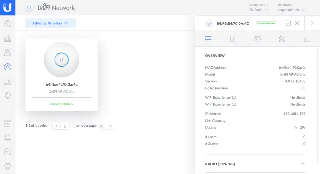 UniFi Controller - Provisioning Status