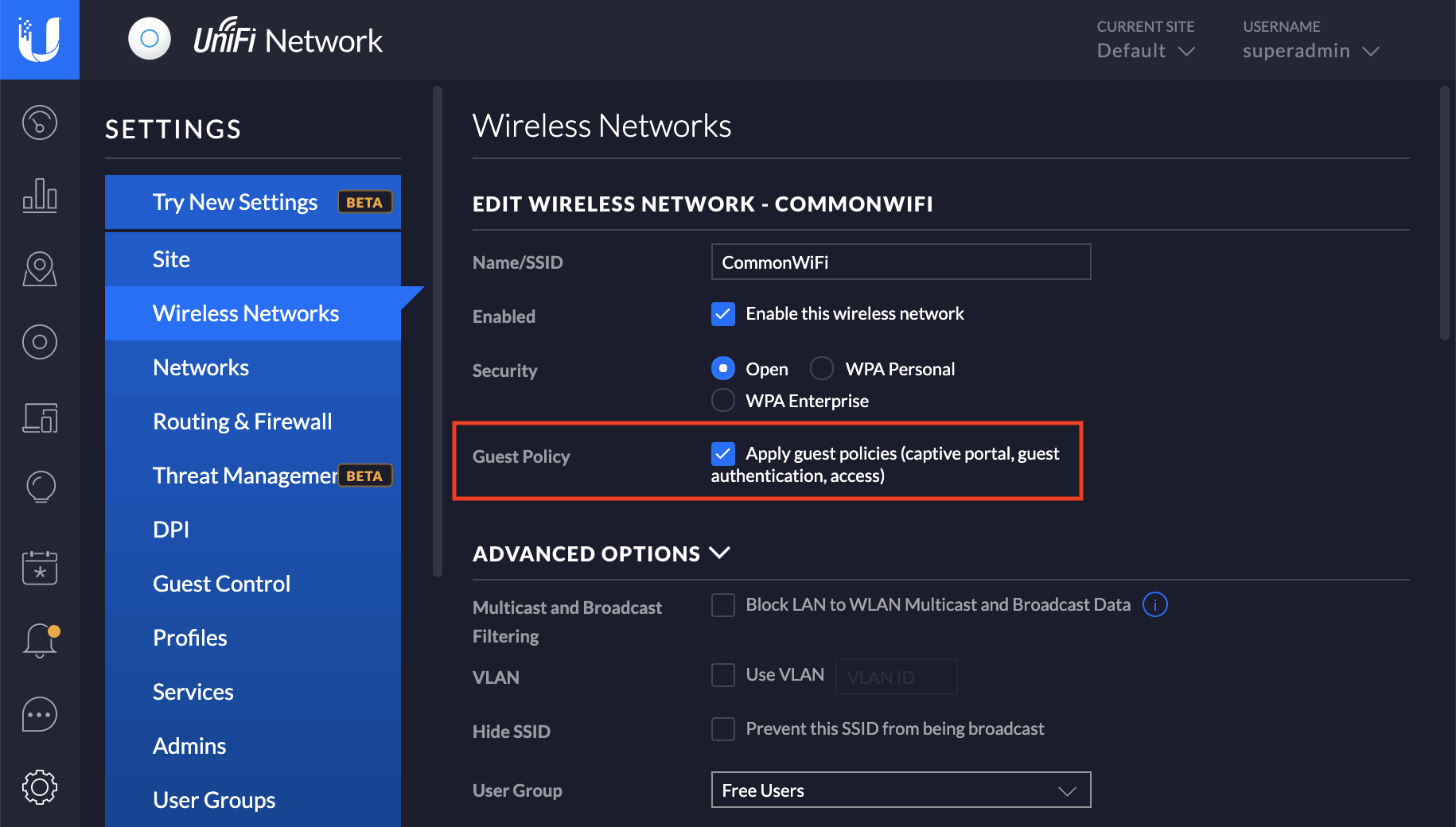 UniFi Controller - Edit Wireless Network