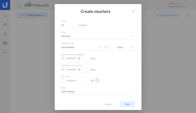 UniFi Hotspot - Hotspot Manager - Create Vouchers