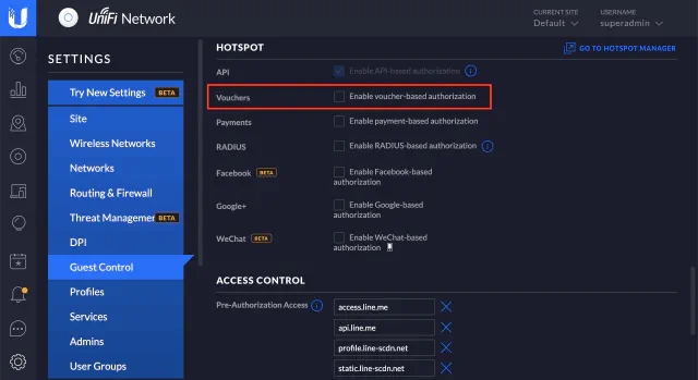 UniFi Controller - UniFi Hotspot Options