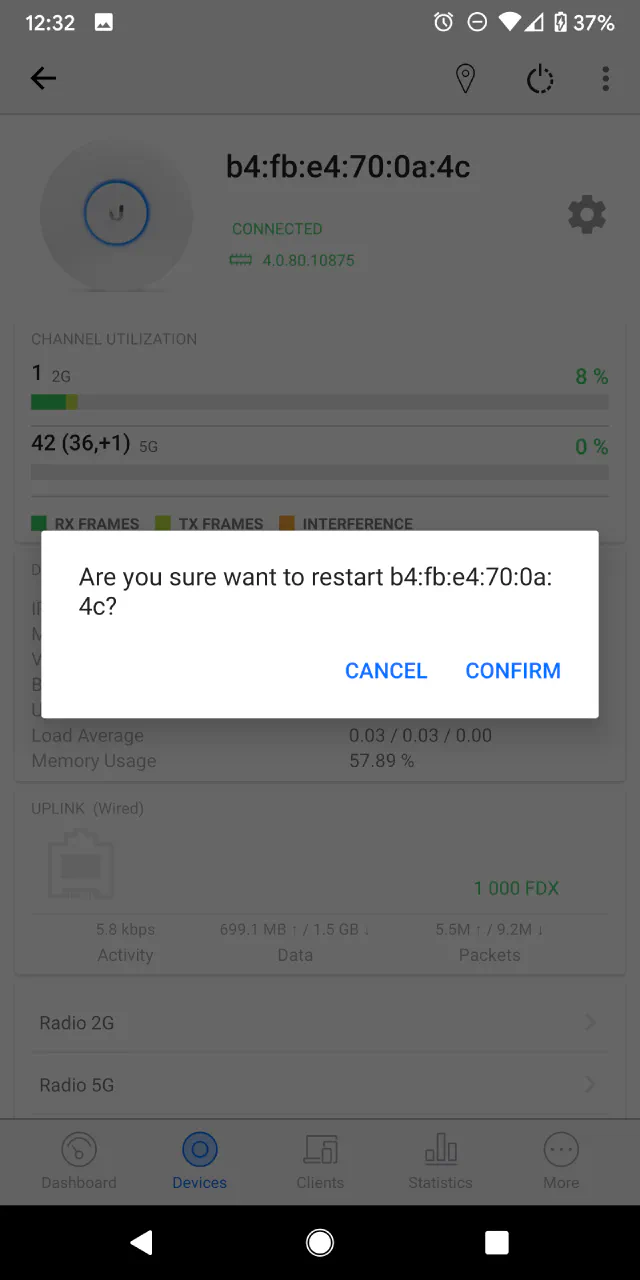 UniFi Mobile App - Restart UniFi AP